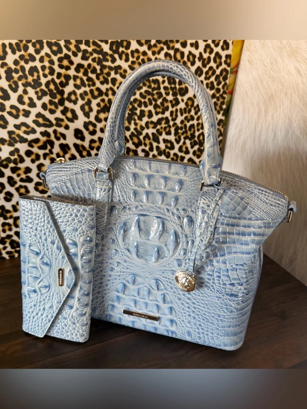 Brahmin Med Duxbury Heavenly Blue Melbourne And Matching Wallet NWT FIRM